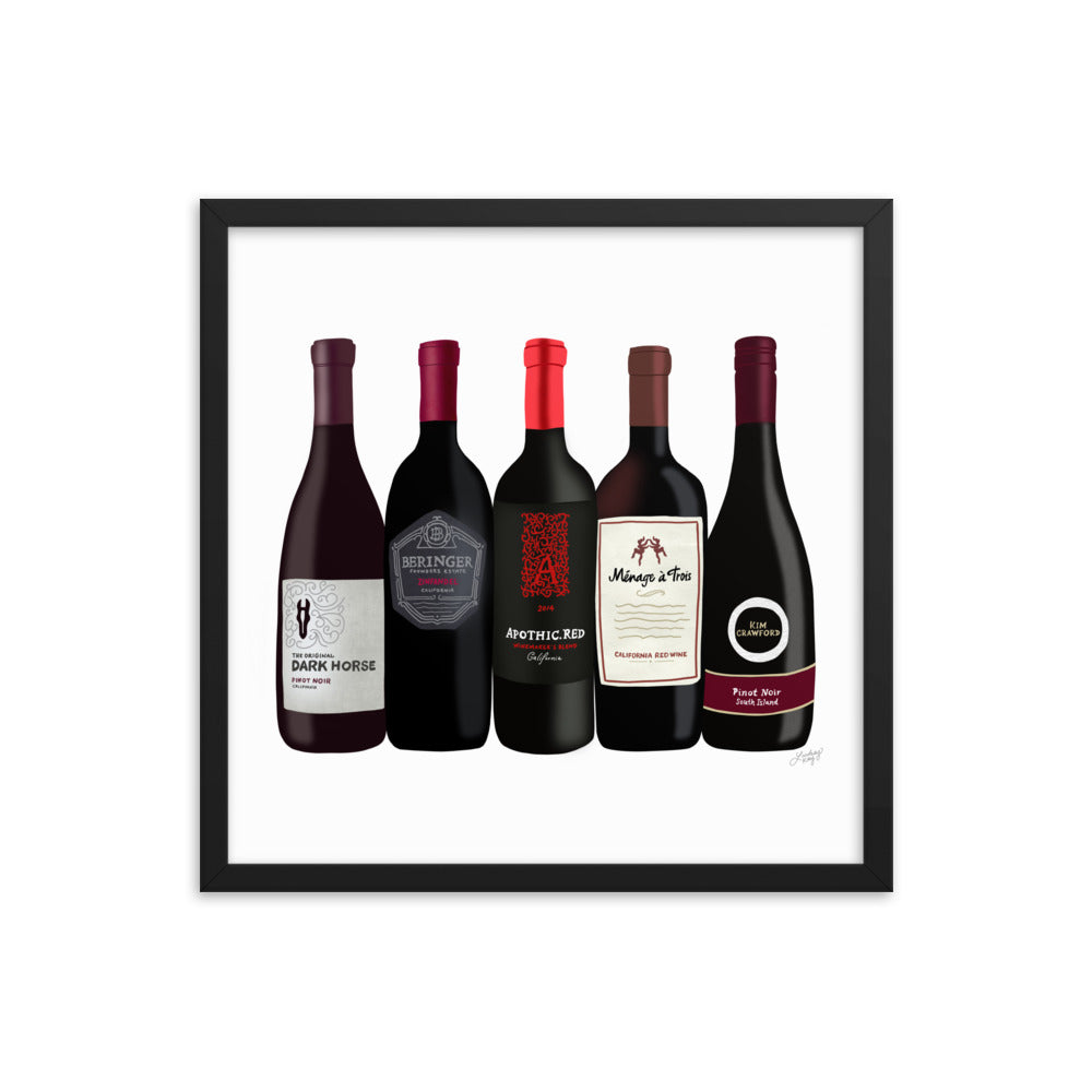 Red Wine Bottles Illustration - Framed Matte Print